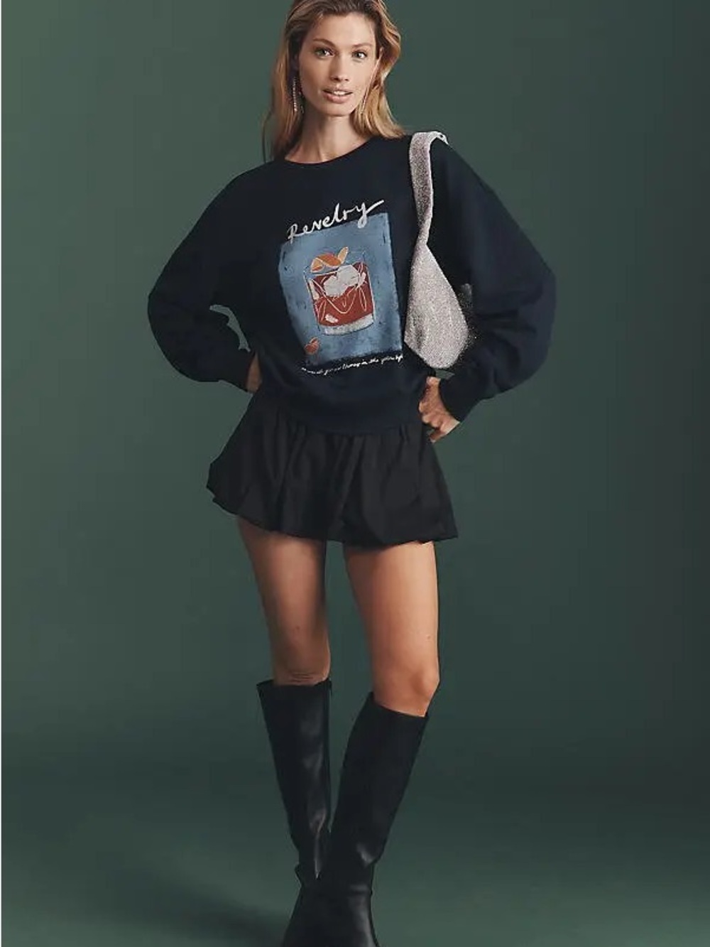 Anthropologie MAEVE NATALIA BAGNIEWSKA COCKTAIL SWEATSHIRT Revelry Navy Graphic
